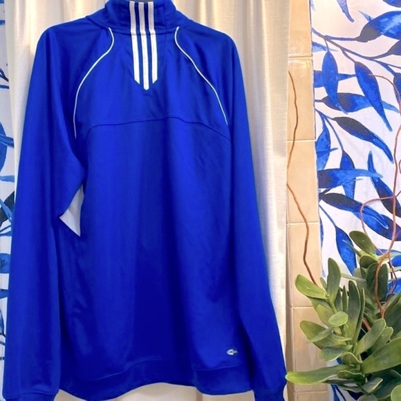 Men’s Adidas Blue & White Three Stripe Polyester Zip Up Athletic Track Jacket - Picture 7 of 11